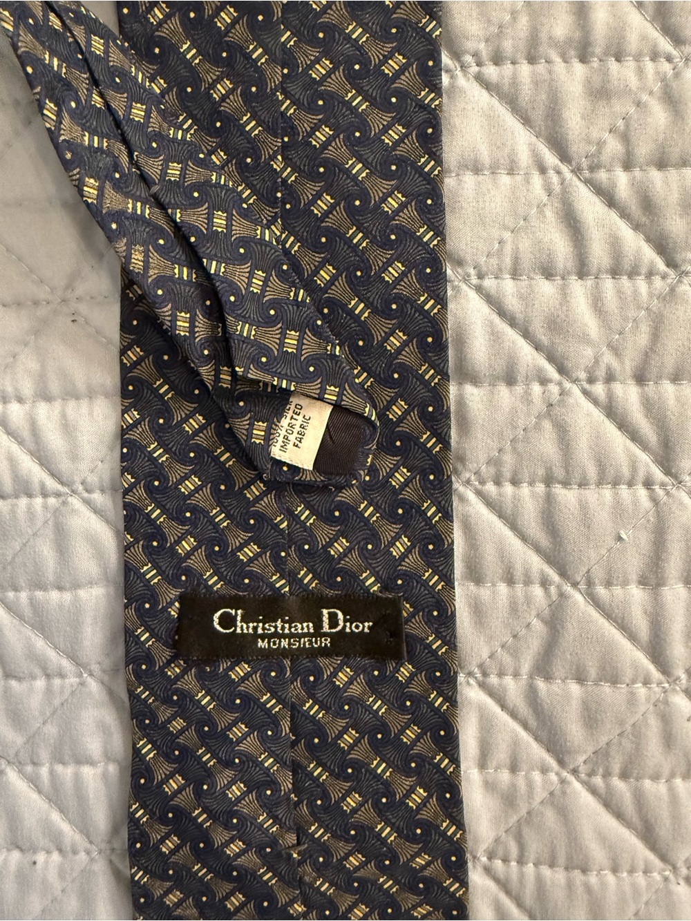 Dior Monsieur Navy Tie with Gold Geometric Motif